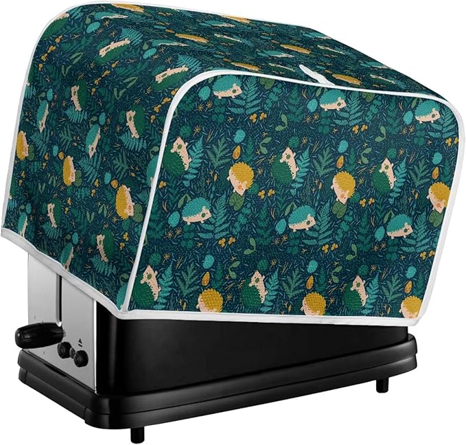 Flowers Hedgehog Printed 2 Slice Kitchen Machine Covers, Dustproof Toaster Cover Fits Most Standard Toaster, Small Kitchen Appliance, Bread Maker Protector