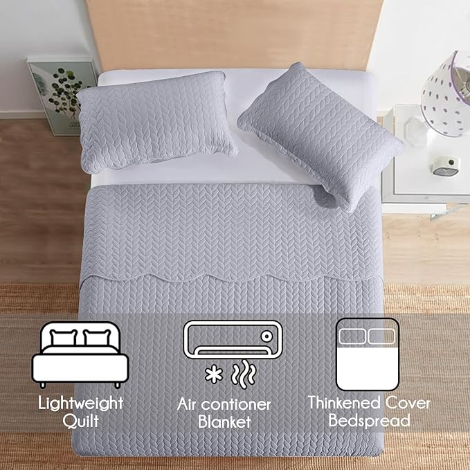 IR Imperial Rooms California King Quilt Bedding Set Size (118"x106") + 2 Pillow Shams (20" x 36"+ 2") - 3 Pcs All Season Reversible Microfiber Coverlet Embossed Quilt Bedspread (Silver)