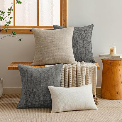 a moment Dark Gray Chenille Throw Pillow Covers 22x22 Inch Pack of 2 Modern Decorative Throw Pillow Covers Farmhouse Cross Covers Home Decor for Sofa Bedroom Living Room