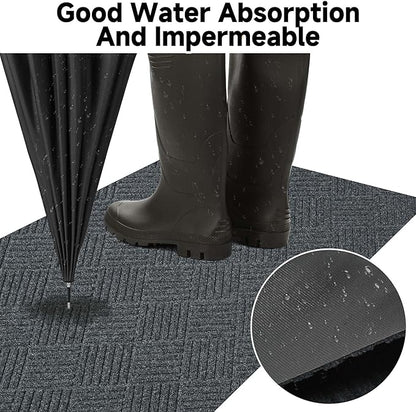 jxgzyy Commercial Hallway Runner Rugs 3'11" x 9'10", Non-Slip Indoor Outdoor Doormat, Heavy Duty Floor Mat for Entrance, Porch, Patio, Garage, High Traffic Area, Dark Grey