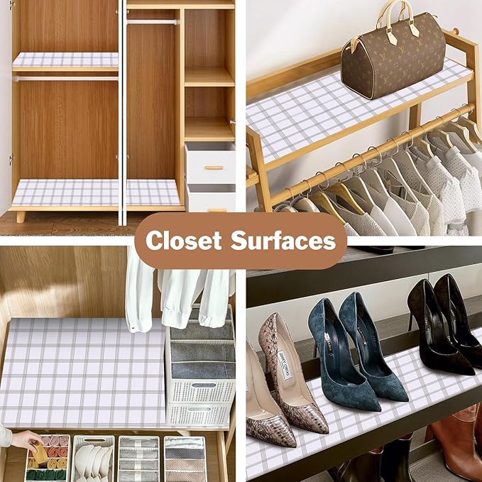 Drawer and Shelf Liner for Kitchen Cabinet: 23.6 in X 30 Ft Non Slip Waterproof Shelf Paper Non Adhesive Refrigerator Liners White Square Easy Liners for Bathroom Cupboard with Knife Tape Measure