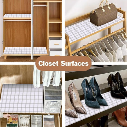 Drawer and Shelf Liner for Kitchen Cabinet: 17 in X 20 Ft Non Slip Waterproof Shelf Paper Non Adhesive Refrigerator Liners White Square Easy Liners for Bathroom Cupboard with Knife Tape Measure