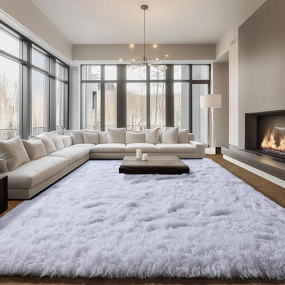 ONASAR White 8x10 Area Rugs for Living Room, Large Fluffy Shag Bedroom Rug, Washable Soft Plush Thick Shaggy Big Floor Carpet for Kids Boy and Girls Teen Dorm Nursery Indoor Home Decor Aesthetic