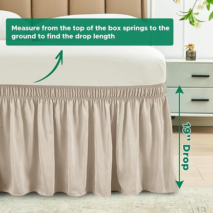 Biscaynebay Wrap Around Bed Skirts for King & Cal King Beds 19" Long Drop, Light Camel Adjustable Elastic Dust Ruffles Easy Fit Wrinkle & Fade Resistant Silky Luxurious Fabric Solid Machine Washable