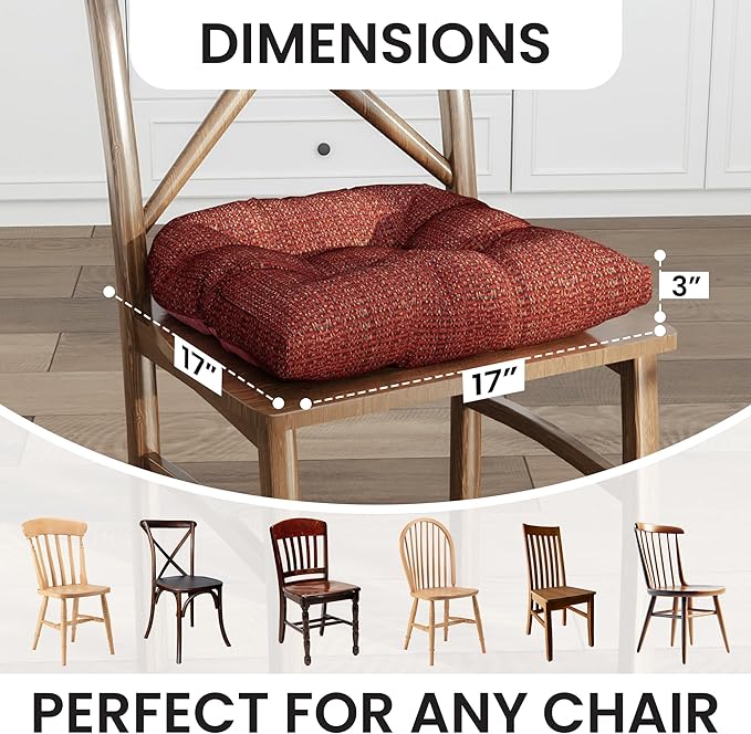 Klear Vu Gripper Overstuffed Universal Non-Slip Dining Chair Cushions for Kitchen Decor or Office Use, U-Shaped Skid-Proof Seat Pad, 17x17 Inches, 2 Count (Pack of 1), Honeycomb Red