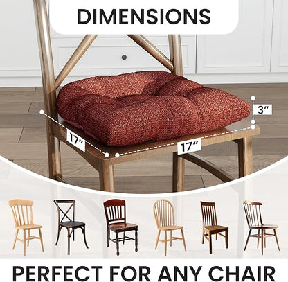 Klear Vu Gripper Overstuffed Universal Non-Slip Dining Chair Cushions for Kitchen Decor or Office Use, U-Shaped Skid-Proof Seat Pad, 17x17 Inches, 2 Count (Pack of 1), Honeycomb Red
