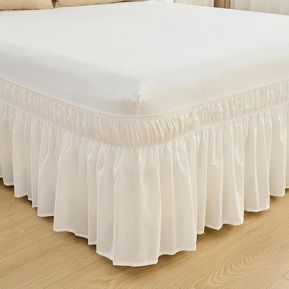 BISELINA Wrap Around Bed Skirts 17" Drop, Cotton Adjustable Elastic Dust Ruffles Easy Fit Wrinkle & Fade Resistant Soft Cozy Elegant Luxurious Bedding - White, King Size