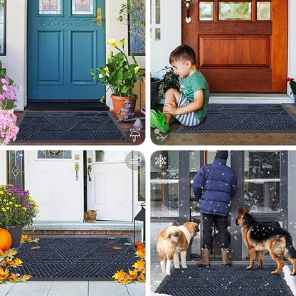Smiry Front Door Mat Outside Entrance, Heavy Duty Sturdy Natural Rubber Doormat, Trap Dirt and Moisture, Easy Clean Low Profile Mats for Indoor Outdoor Entry, Irregular Triangle (71x24, Navy Blue)