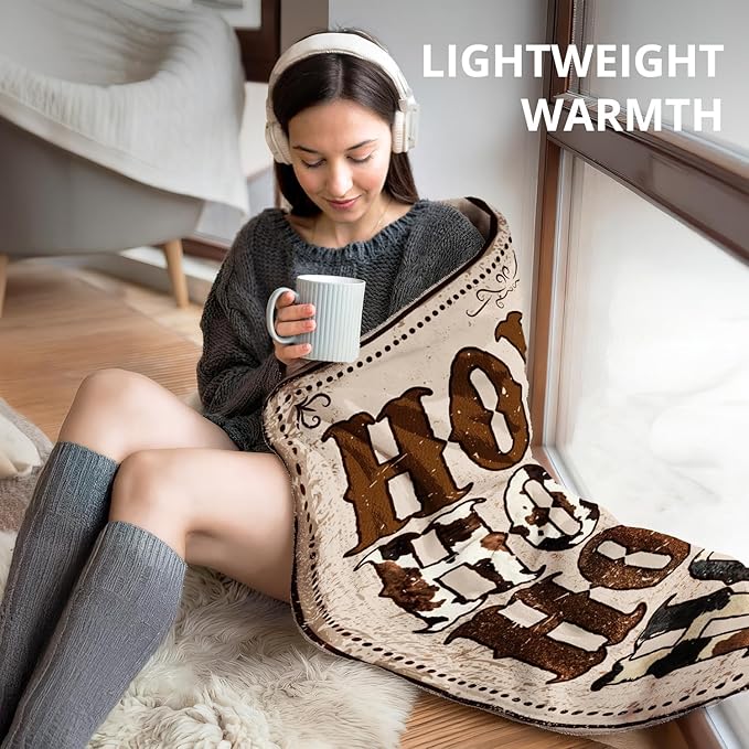Vintage Howdy Western Blanket, Western Country Cowgirl Throw Blankets for Girly Room Bedroom Dorm Couch Bed Decor, Cowgirl Gifts for Women Girls, 50x60 Inch
