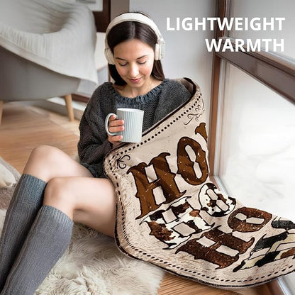 Vintage Howdy Western Blanket, Western Country Cowgirl Throw Blankets for Girly Room Bedroom Dorm Couch Bed Decor, Cowgirl Gifts for Women Girls, 50x60 Inch
