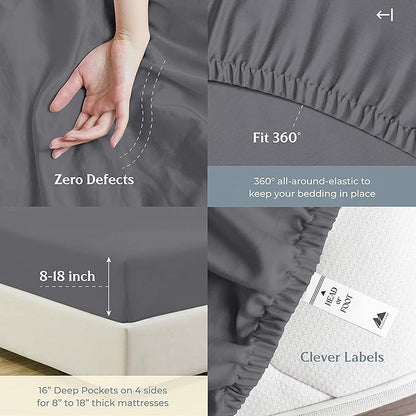 Mayfair Linen 100% Cotton Bed Sheets Twin Sheet Set - 500 Thread Count Sheets Twin Size 3 PC Set (Dark Grey), Soft, Cooling, Hotel-Quality 16" Deep Pocket Sateen Weave Cotton Bedsheet for Dorm Room