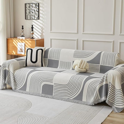 Boho Couch Cover Sofa Covers Washable, Chenille Couch Covers for 3 Cushion Couch Sofa Pet Friendly, Bohemian Sofa Slipcovers for Sectional Sofa, Loveseat, 2 3 4 Seater (71" x 118", Grey)