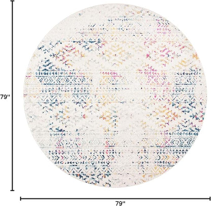 SAFAVIEH Tulum Collection Area Rug - 6'7" Round, Ivory & Blue, Moroccan Boho Tribal Design, Non-Shedding & Easy to Clean, Ideal for Living Room, Bedroom, Dining Space (TUL272C)