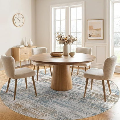 8ft Round Area Rug for Living Room: 8x8 Washable Neutral Abstract Modern Soft Rugs Non Slip Indoor Floor Stain Resistant Carpet for Bedroom Dining Room Office Nursery - Blue Brown