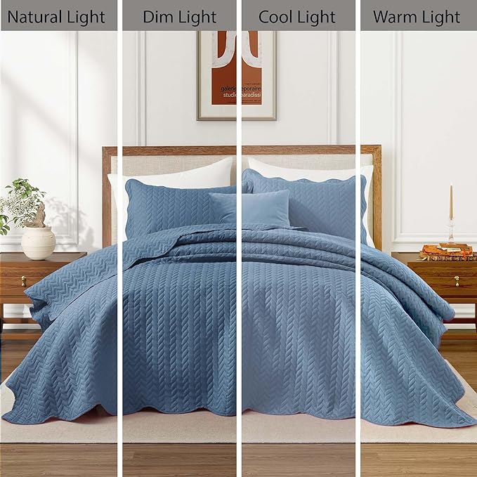 IR Imperial Rooms California King Quilt Bedding Set Size (118"x106") + 2 Pillow Shams (20" x 36"+ 2") - 3 Pcs All Season Reversible Microfiber Coverlet Embossed Quilt Bedspread (Light Blue)