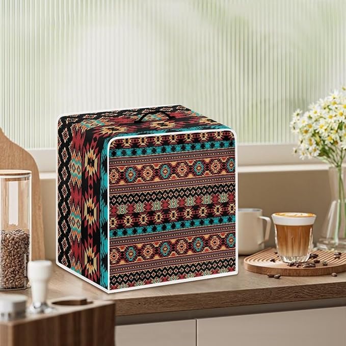 Aztec Style Coffee Maker Cover For Kitchen With Top Handle Waterproof Dust Appliance Cover Suitable For Most Coffee Machine Models Tribe Pattern