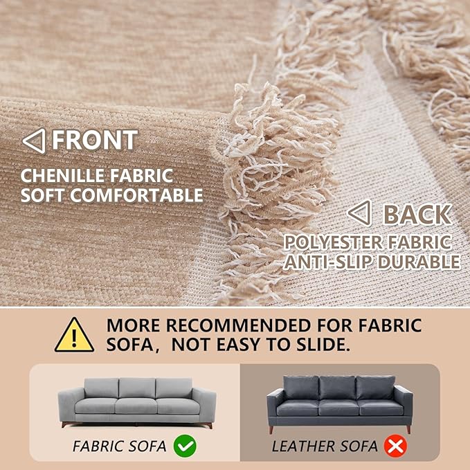 MEETSKY L Shaped Couch Covers for 2 Cushion Couch Sofa Sectional Sofa Covers Sofa Slipcovers Washable Soft Chenille Blend Modern Home Decorative Furniture Protector, 91" x 118", Khaki