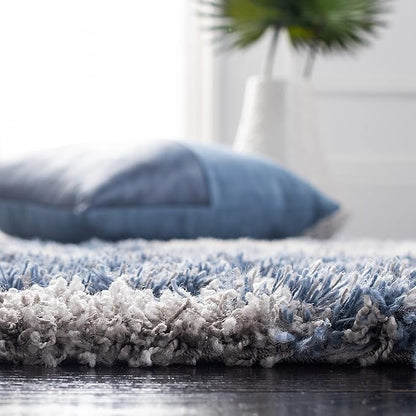 SAFAVIEH Horizon Shag Collection Runner Rug - 2' x 15', Grey & Blue, Modern Abstract Design, Non-Shedding & Easy Care, 2-inch Thick Ideal for High Traffic Areas in Living Room, Bedroom (HZN890G)