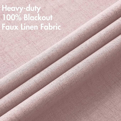 MIULEE Linen Texture Curtains for Bedroom Solid 100% Blackout Thermal Insulated Pink Curtains Grommet Room Darkening Drapes for Living Room Nursery 52x96 Inch (2 Panels)