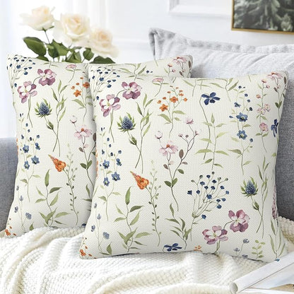 Throw Pillow Covers Spring Summer Floral Pillow Covers 20x20 Inch Set of 2 Watercolor Flowers Throw Pillows Decorative Pillow Cases Cushion Covers for Bedroom Livingroom Sofa Farm House
