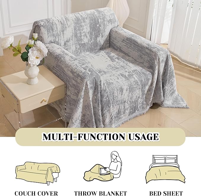 MEETSKY Small Couch Cover Oversized Chair Cover Washable, Chenille Soft Throws Cover for Single Sofa, Abstract Geometric Sofa Slipcover Multi-Use Furniture Protector for Dogs, 71" x 91", Light Grey