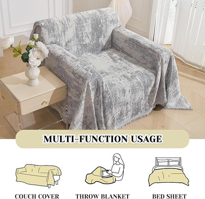 MEETSKY Small Couch Cover Oversized Chair Cover Washable, Chenille Soft Throws Cover for Single Sofa, Abstract Geometric Sofa Slipcover Multi-Use Furniture Protector for Dogs, 71" x 91", Light Grey
