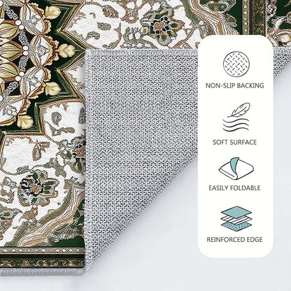 8x10 Traditional Oriental Area Rug White Dark Green Rug Non Slip Low Pile Large Carpet for Home Kitchen Living Room Bedroom Dining Room Office