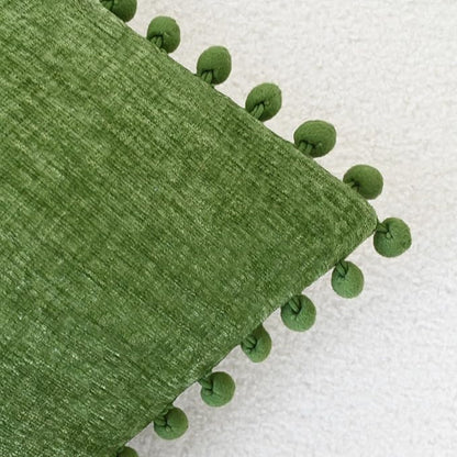 CaliTime Throw Pillow Covers Decorative 16 X 16 Inches Pack of 2 Cozy Solid Dyed Soft Chenille Cushion Cases with Pom Poms for Couch Sofa Bed Living Room Home Forest Green