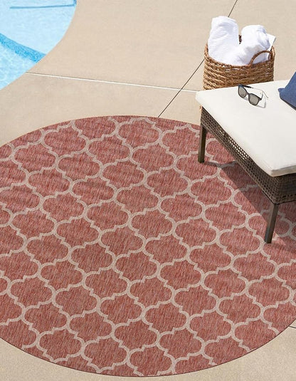 Unique Loom Outdoor Trellis Collection Area Rug - Trellis (Round 13' 0" x 13' 0", Rust Red/ Ivory)