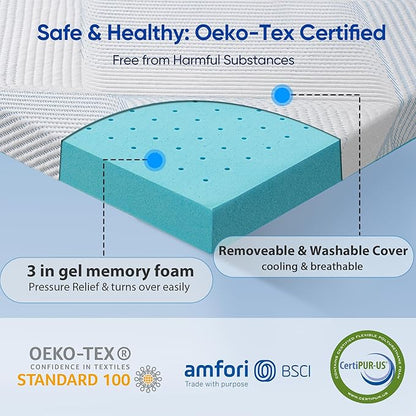 3 Inch Queen Size Gel Memory Foam Mattress Topper High Density Cooling Pad Pressure Relief Bed Topper with Removable & Washable Cover - Nanoocool™