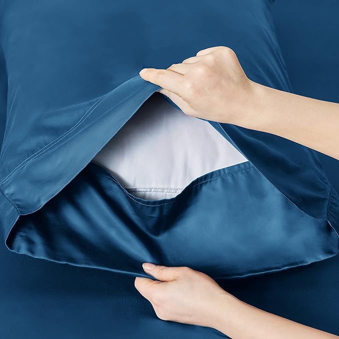 Bedsure Cooling Sheets Twin, Rayon Derived from Bamboo, Breathable & Soft Twin Sheets Set, Deep Pocket Up to 16 Inches, Hotel Luxury Silky Bedding for Hot Sleepers, Teal