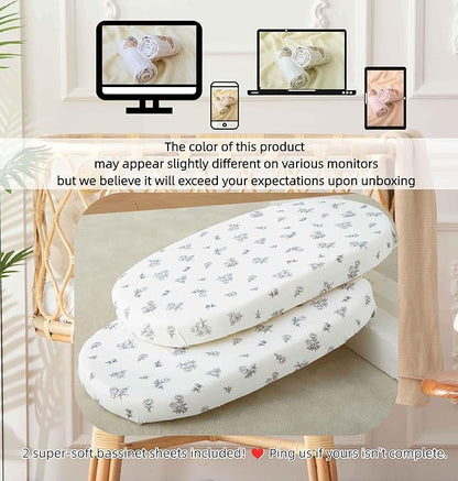 SDY Jersey Bassinet Sheets for Baby Boys and Girls,32 "x 16 "x 4", 2 Pack,Neutral Flower Standard Oval/Retangle Fitted Bassinet Sheets for Toddler,Super Soft Breathable