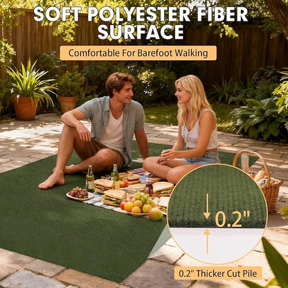 Marine Carpet,6 FT x 10 FT Olive Green Indoor Outdoor Carpet 0.2" Thick with Water-Proof TPE Backing, Non-Slide for Home, Patio, Porch, Deck