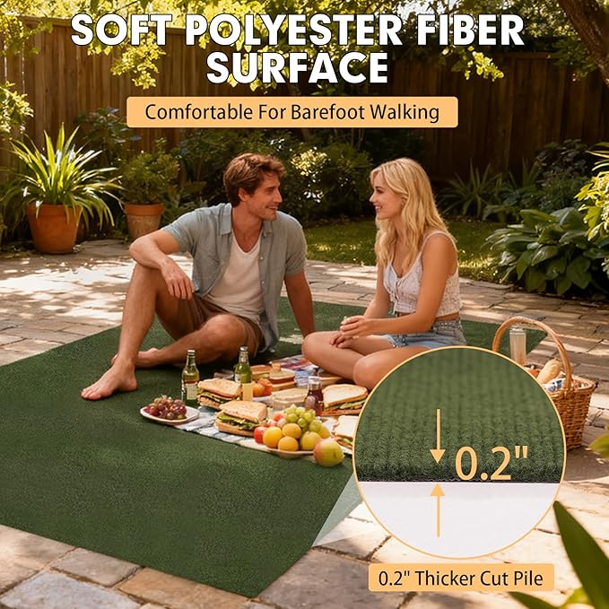 Marine Carpet,6 FT x 23 FT Olive Green Indoor Outdoor Carpet 0.2" Thick with Water-Proof TPE Backing, Non-Slide for Home, Patio, Porch, Deck