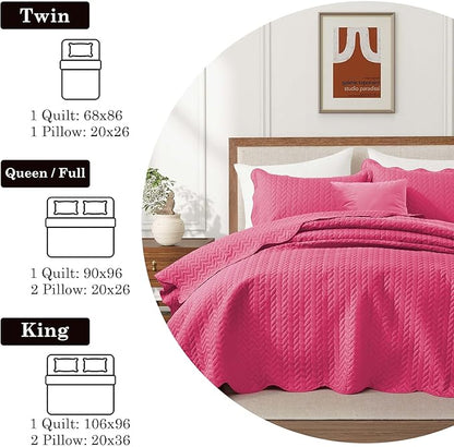 IR Imperial Rooms California King Quilt Bedding Set Size (118"x106") + 2 Pillow Shams (20" x 36"+ 2") - 3 Pcs All Season Reversible Microfiber Coverlet Embossed Quilt Bedspread (Pink)