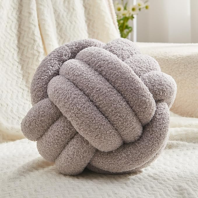 Petrella Knot Pillow Throw Pillows Ball Round Throw Pillows Home Decor Cushion Decorative Aesthetic Light Gray 13inch
