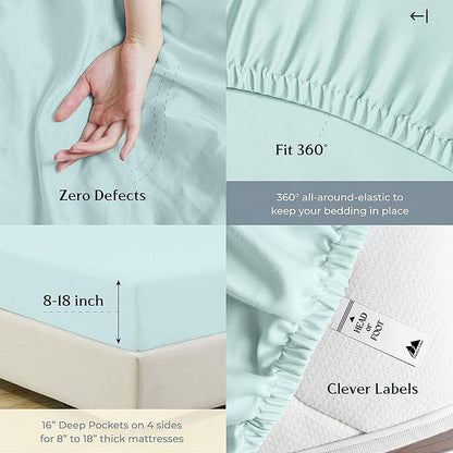 Mayfair Linen 500 Thread Count Full Cotton Sheets - 4 PC Full Size Bed Sheet Set Cotton (Sea Foam), Soft, Cooling, Sateen Hotel-Quality 16" Deep Pocket Bedsheet for Hot Sleepers (Fits 18" Mattress)
