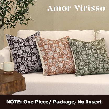 Amor Virisso Floral Throw Pillow Covers 20x20 Block Print Pillow Covers Vintage Neutral Couch Pillows for Living Room Farmhouse Decorative Accent Sofa Pillows, Brownish Orange