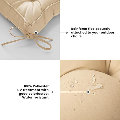 ARTPLAN Outdoor Seat Cushion,Square Thick Tufted Pure Chair Cushion for Patio Wicker Chair with Tie,Set of 2,19"x19"x5"，Beige