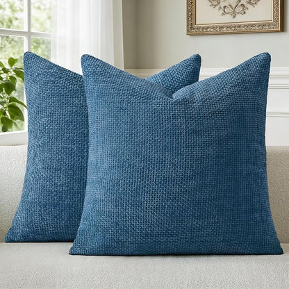 a moment Ocean Blue Chenille Throw Pillow Covers 20x20 Inch Pack of 2 Modern Decorative Throw Pillow Covers Farmhouse Cross Covers Home Decor for Sofa Bedroom Living Room
