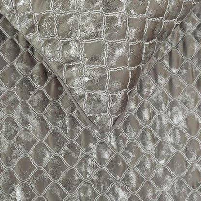 The HomeCentric King/Queen/Twin Grey & Silver Designer CA King 86"x18" Bed Runner Without Pillow Cover, Quilted, Foil & Trellis Bed Scarf on Silk Fabric - Jumanah