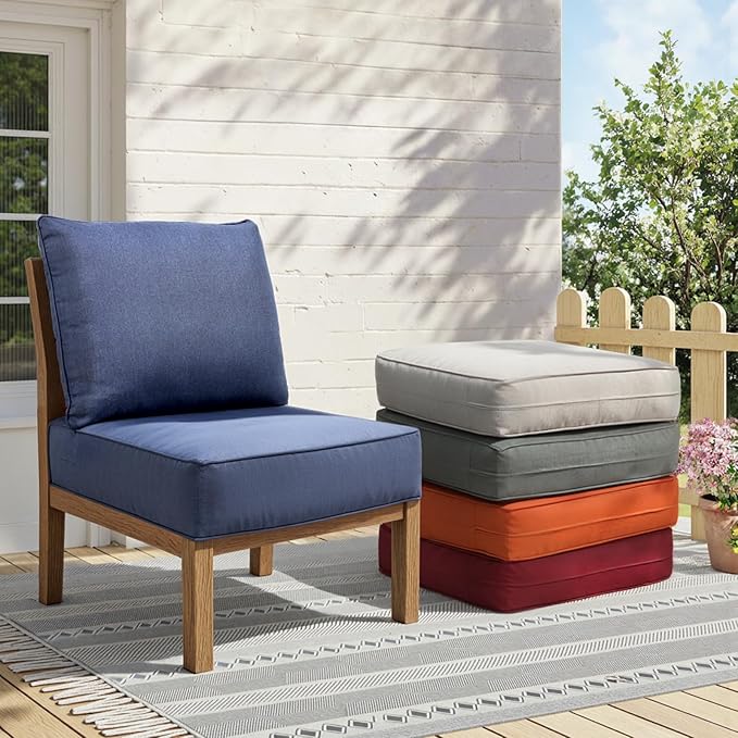 Outdoor Cushion Set for Furniture Patio Furniture, UV Resistant, Water Resistant - 6 Inch Thick Foam Garden Cushions– 22x24 Inch Patio Seat Covers for Chair/Sofa/Couch | Blue | 3-Pack |
