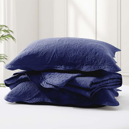 IR Imperial Rooms 10 Pack Twin Quilt Bedding Set (68" x 86") - Bulk Wholesale for Hotels, Guest Bedroom & Airbnbs - Lightweight Microfiber Reversible Floral Embossed Quilts Bedspreads (Navy)