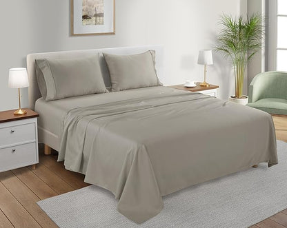 100% Cotton Sheets King Size Sheets Set, 15" Deep Pocket King Sheet Set, Soft Sateen Weave Luxury Hotel Sheets, Naturally Cool Long Staple Organic Cotton, No Pilling & Shrink - Silver