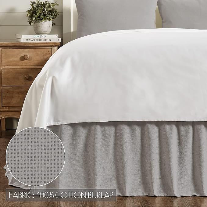 VHC Brands Burlap Dove Grey Ruffled King Bed Skirt 78x80x16
