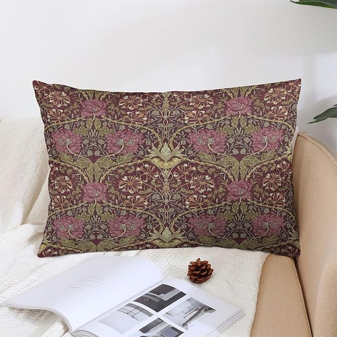 Honeysuckle Floral William Morris Throw Pillow Covers 12x20 Inch Aesthetic Pillow Velvet Decorative Pillowcase Home Decor Living Room Cushion Case for Bed Sofa Couch