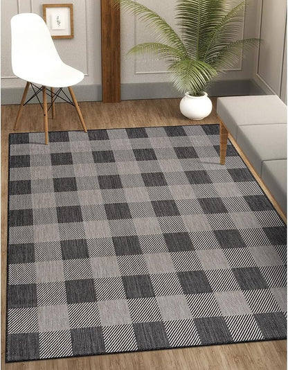 CAMILSON Outdoor Rug - Modern Area Rugs for Indoor and Outdoor Patios, Kitchen and Hallway mats - Easy Cleaning Non Shedding Washable Outside Carpet (8x10, Buffalo - Dark Grey/Light Grey)