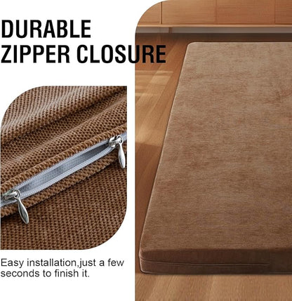 H.VERSAILTEX Twin Size Armless Futon Mattress Covers for Traditional Japanese Futon Mattress Soft Chenille Couch Slipcovers Floor Mats Sofa Protector Zippered Sleeper Sofa Cover,Caramel