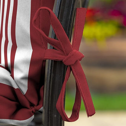 Arden Outdoor Dining Chair Cushion, 20 in x 20 in, Weather-Proof, Rain-Proof, Fade Resistant Patio Cushion for Patio, Dining, or Rocking Chairs 20 x 20, Ruby Red Cabana Stripe