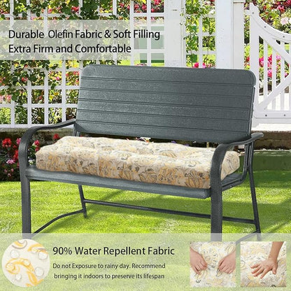 FUNHOME Outdoor Bench Cushion 42 x18 inch with Non-Slip Grips,Water Resistant Porch Swing Cushion,Bench Pillow Pads,Floral Tufted Cushions for Patio Garden Furniture,42" Seat Cushions(Yellow Flower)